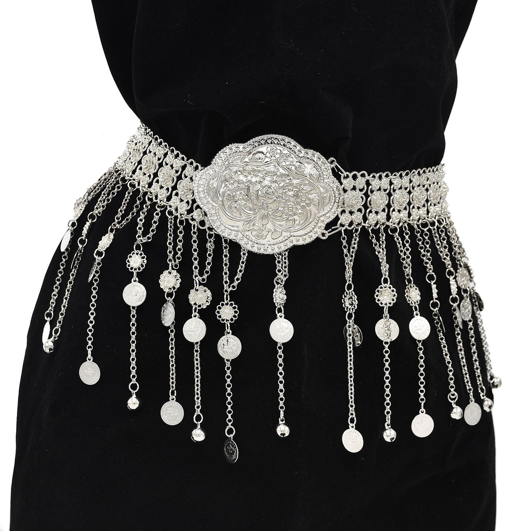 Body Jewelry Indian - Посеребренный марокканский пояс-кафтан с геометрическим узором,