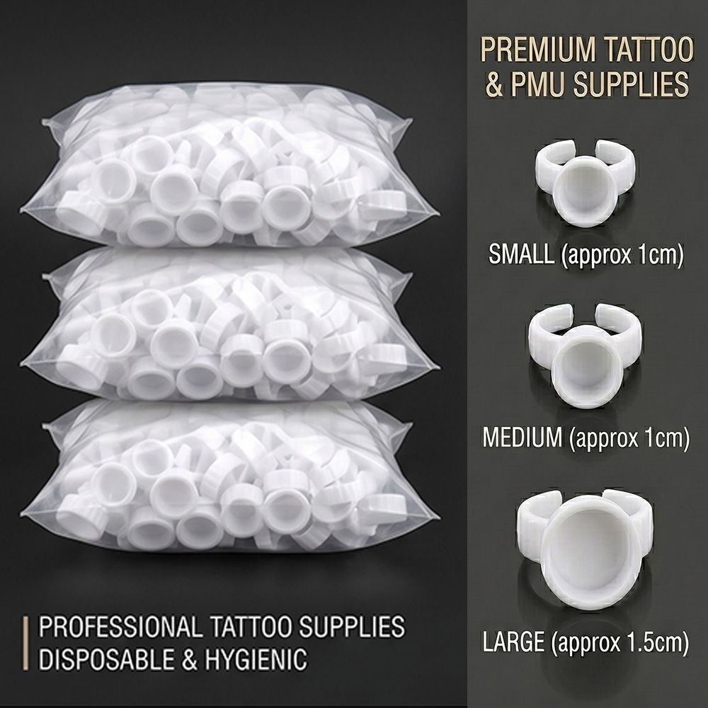 Body Jewelry Tattoo - Одноразовые пластиковые кольца-стаканчики для тату-чернил, регулируемые