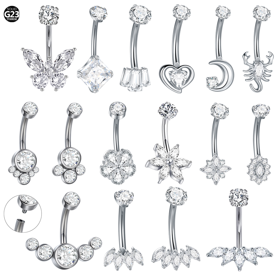 Belly Bar Titanium - 1 шт., титановое циркониевое кольцо для