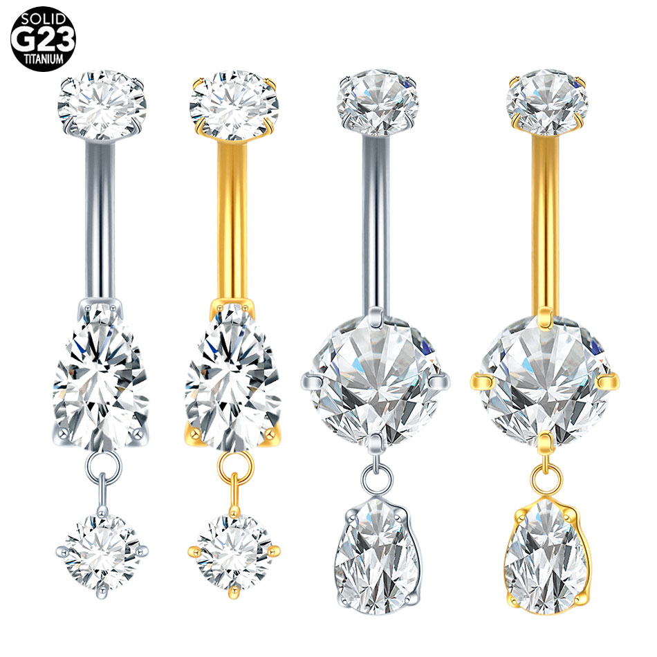 Belly Bar Titanium - 1/5 шт., титановый кристалл, циркон, капля,